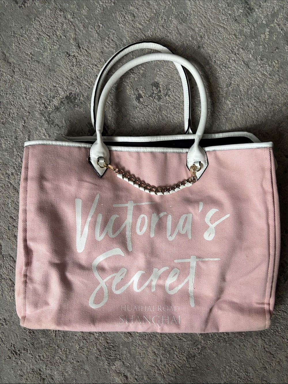 Victoria's Secret Shanghai Pink & White Canvas Tote Bag